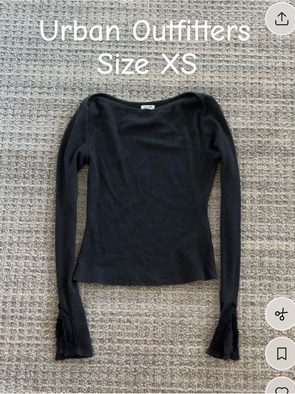 Urban Outfitters Black Ribbed Boatneck Long-Sleeve Top size XS
